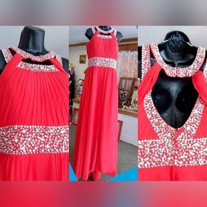 Red chiffon & sequin gown